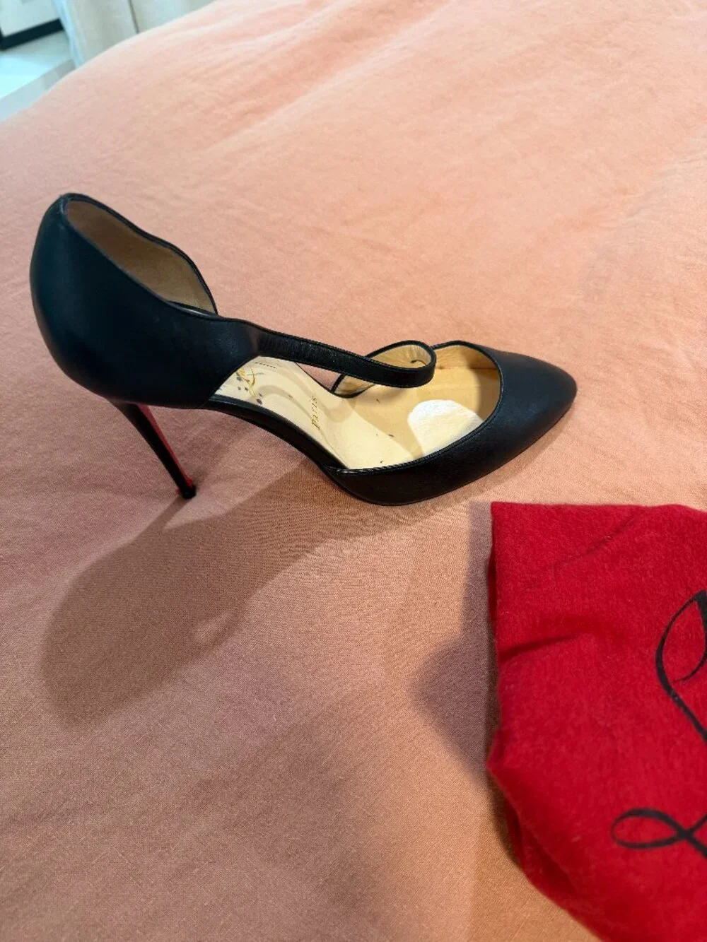 Christian Louboutin Black Leather D'Orsay Pointed Toe Pumps Red Sole EU 40